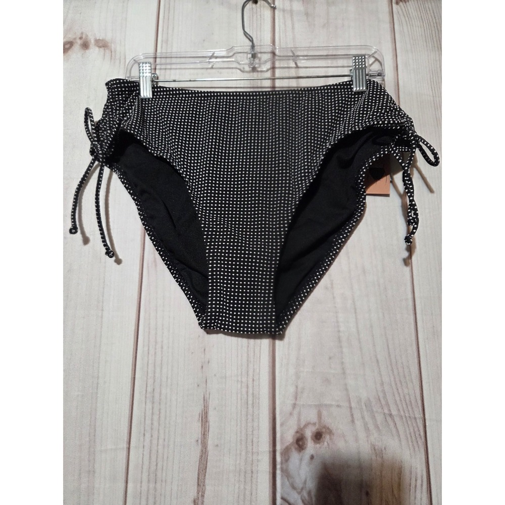 Shade & Shore Polka Dot Bikini Bottoms Black White Side Tie Mid Rise Large 12-14